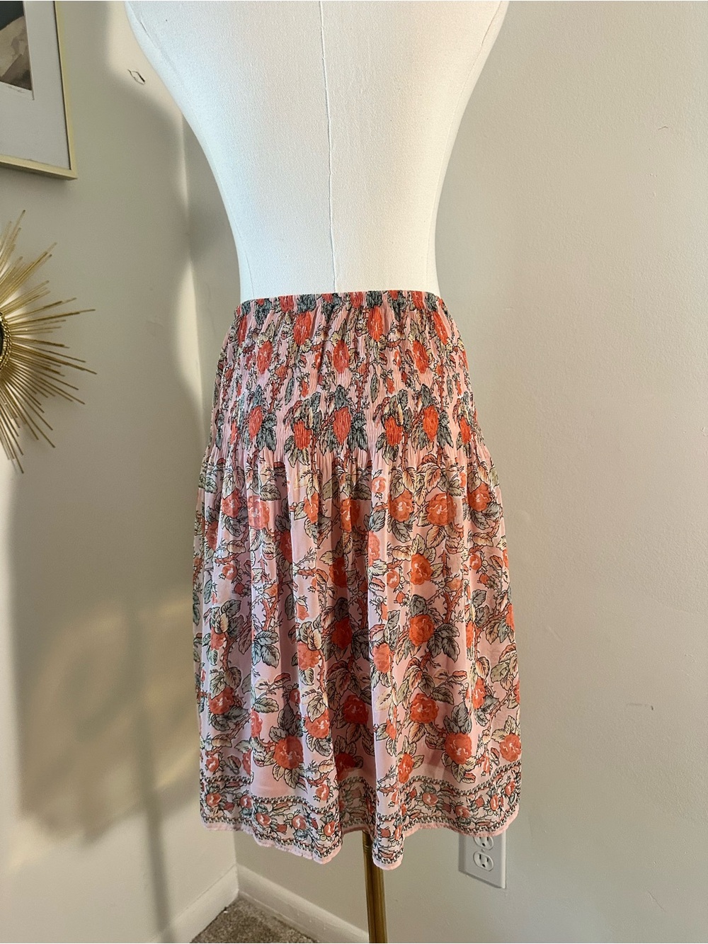 Vintage-Inspired Pink Floral Boho Midi Skirt | Size Small | Cottagecore Prairie - Picture 2 of 7